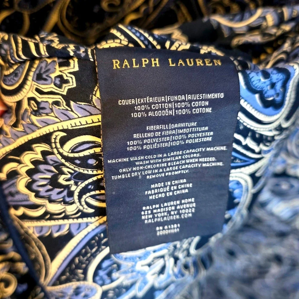 Ralph Lauren Costa Azzurra King Comforter Navy Blue Paisley Cotton Coastl 96x108